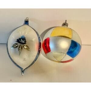 Jumbo vintage Mercury Glass Christmas Ornament Ball Set of 2